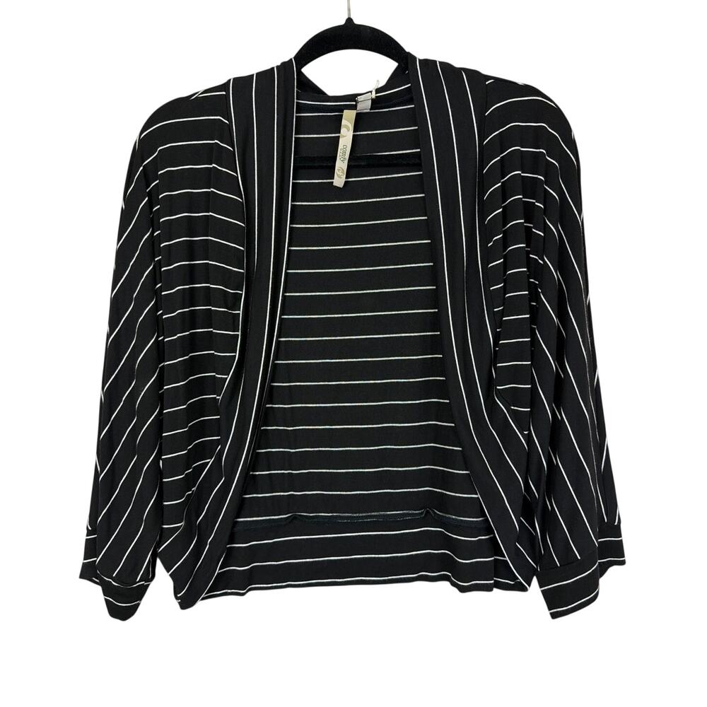 NWT Comfy USA Black White Striped Cropped Long Sleeve Cardigan XL